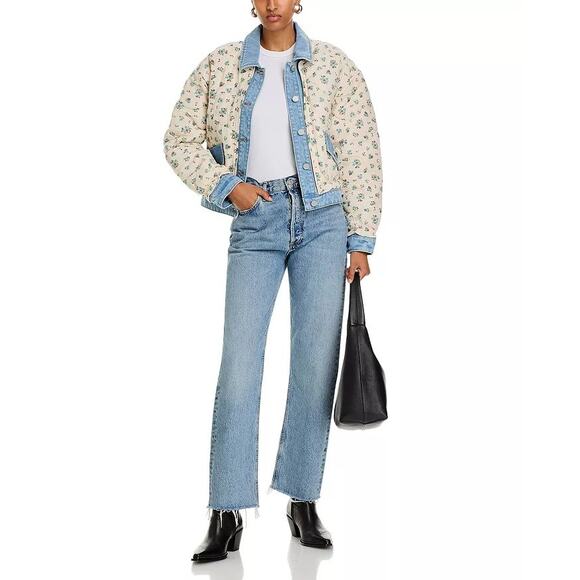 BlankNYC Women Ivory Floral Denim Quilted Oversize Bomber Jacket Size XS - Picture 7 of 7